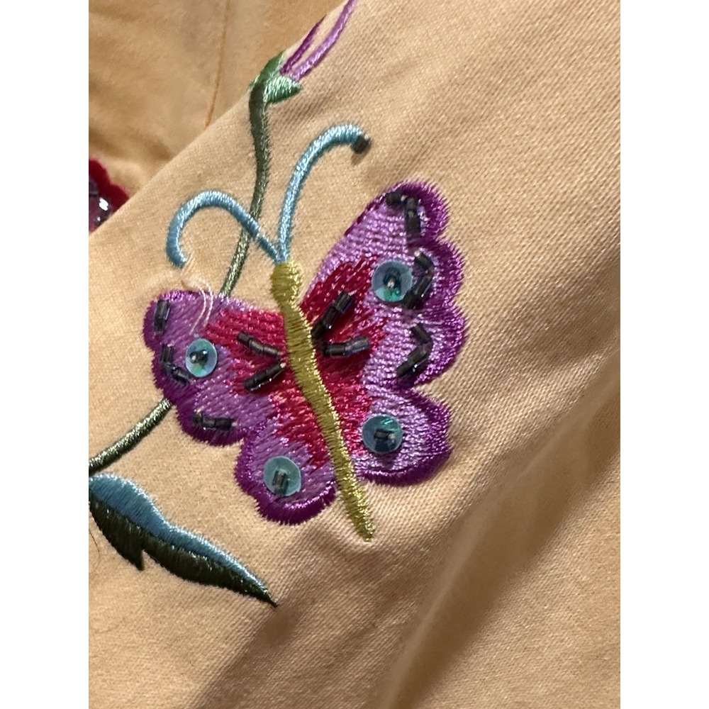 Quaker Factory Womens Yellow Embroidered‎ Zip-Up Jacket Butterfly Flowers Boho L - Picture 5 of 8